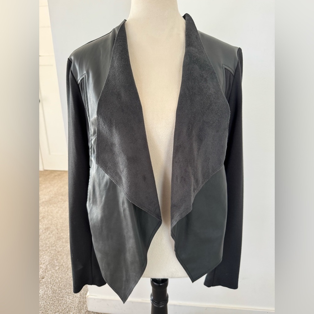 Edyson Black Leather and Suede Jacket with Waterfall Lapels
